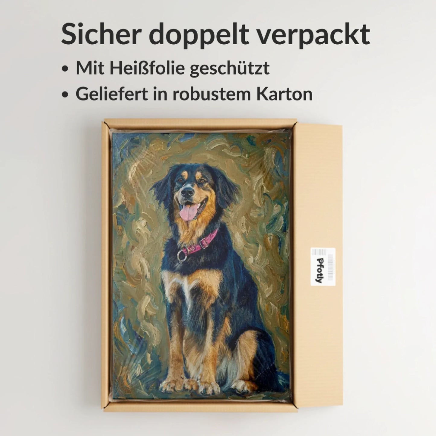 Jede Leinwand wird sorgfältig doppelt verpackt und mit Heißfolie geschützt – maximale Sicherheit für Ihr Kunstwerk. (1)